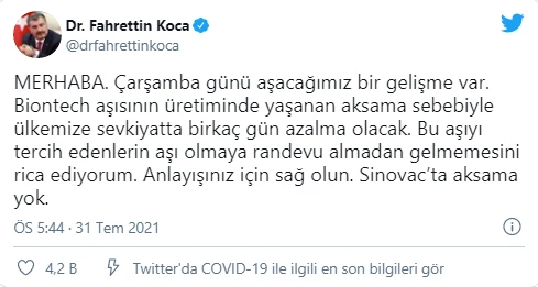 Son dakika! Bakan Koca'dan BionTech uyarısı: Sıkıntı olacak, randevu alın